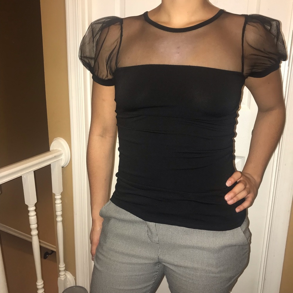Express sheer top with puff shirt sleeves